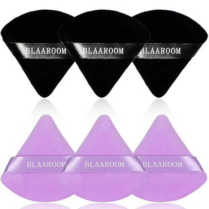 BLAAROOM 6 Pieces Powder Puff Face Makeup Velour Soft Triangle Powder Puffs - for Loose Powder Mineral Powder Body Powder Wet Dry Cosmetic Foundation Sponge Makeup Tool - Black & Purple