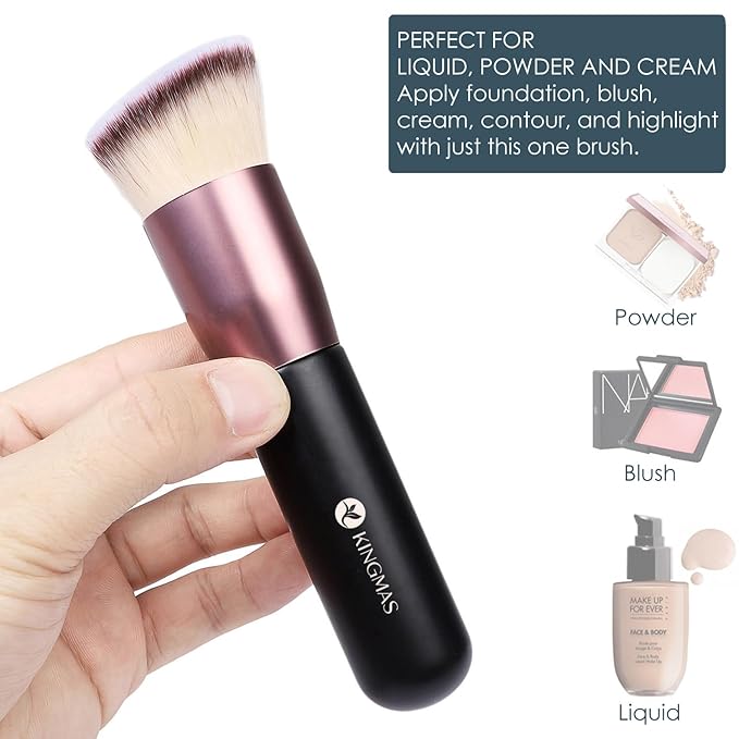 KINGMAS Angled Top Foundation Brush, Premium Kabuki Makeup Brush for Liquid, Blending, Cream, Powder,Blush Buffing Stippling Face Makeup Tools Black