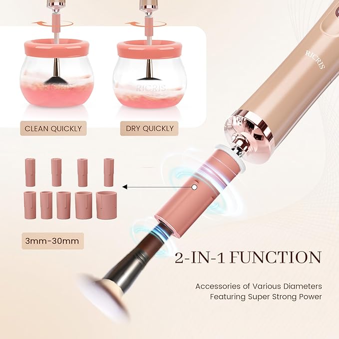 Electric Makeup Brush Cleaner and Dryer Machine - Super Fast Clean and Dry Make Up Brushes - Automatic Cosmetic Brush Spinner Washer Tools
