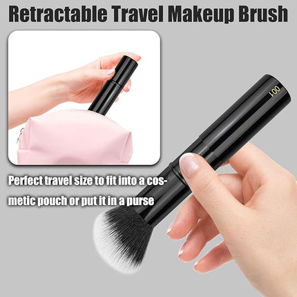 JILIER Makeup Brush Kabuki Face Brushes Retractable Travel Blush Kabuki Brush Portable for Foundation, Powder, Blush, Bronzer, Buffing, Liquid, Cream, Cruelty-Free with Cover