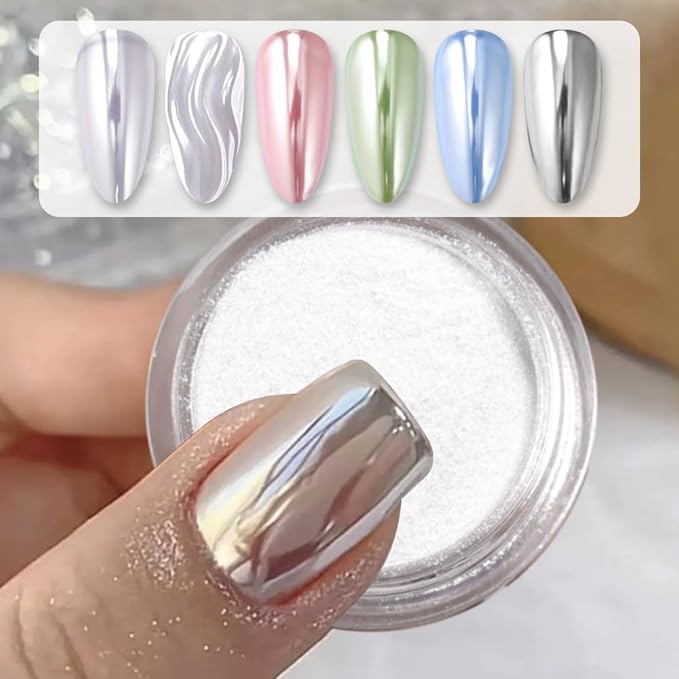 Born Pretty Silver Chrome Nail Powder Super Glossy Mirror Effect Metallic Nail Powder Nail Glitter Manicure Pigments for Nail Art Design