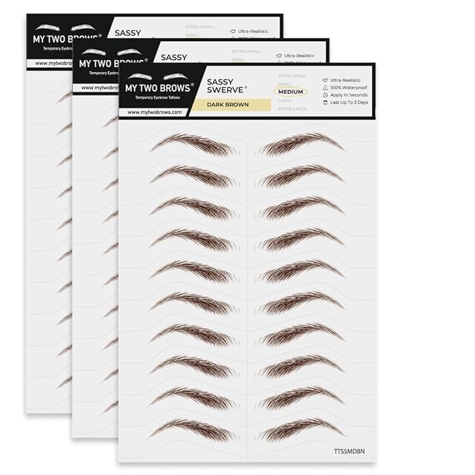 30 Pairs Dark Brown Temporary Eyebrow Tattoos, Waterproof and Smudge-Proof Medium Sassy Swerve Style Realistic Eyebrow Stickers for Women, Easy to Apply, Won't Work on Existing Brows