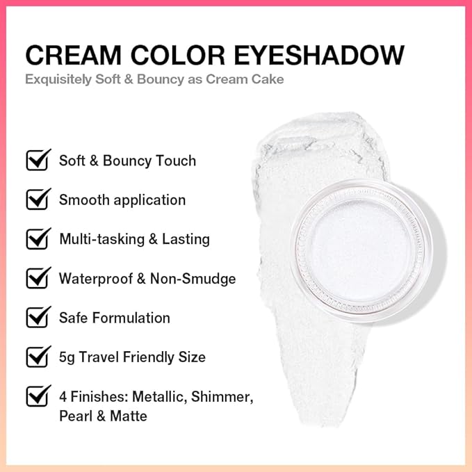 Kaely Single Cream Eyeshadow Pot, Pearl White Sparkle Eye Shadow for Older Women High Pigmented Waterproof, Natural Eyeshadow Palette Makeup Brightener, sombras en crema para ojos, Blendable, 01