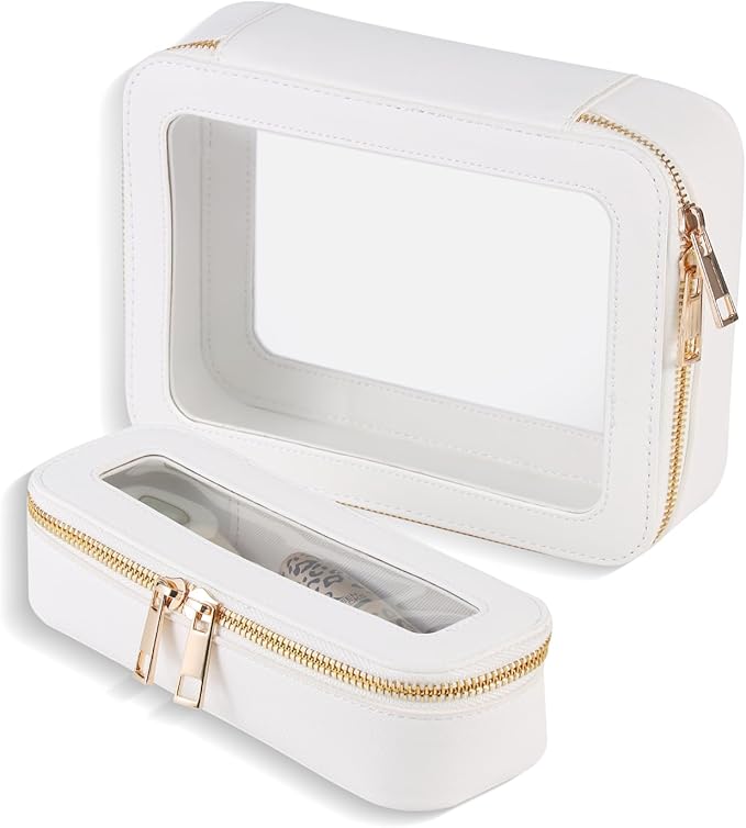 Small Clear Makeup Bag Toiletry Bag Cosmetic Bag and Makeup Brush Holder,Waterproof Makeup Pouch Travel Bag Organizer Case with Zipper for Women Toiletries and Car Organizer