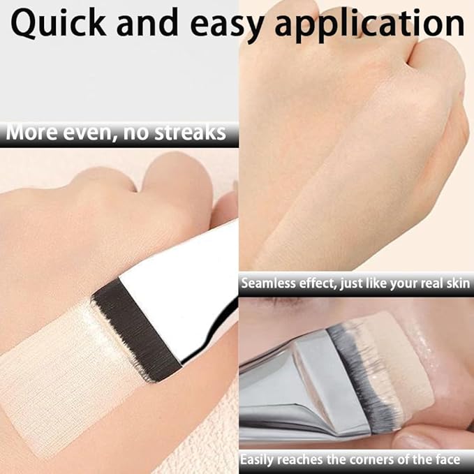 2 Count Flat Foundation Brush for Liquid makeup, Ultra Thin Face Makeup Flat Brush, Makeup Brush for Blending Mask Cream, Base Brush Tools（ Orange & Silver)