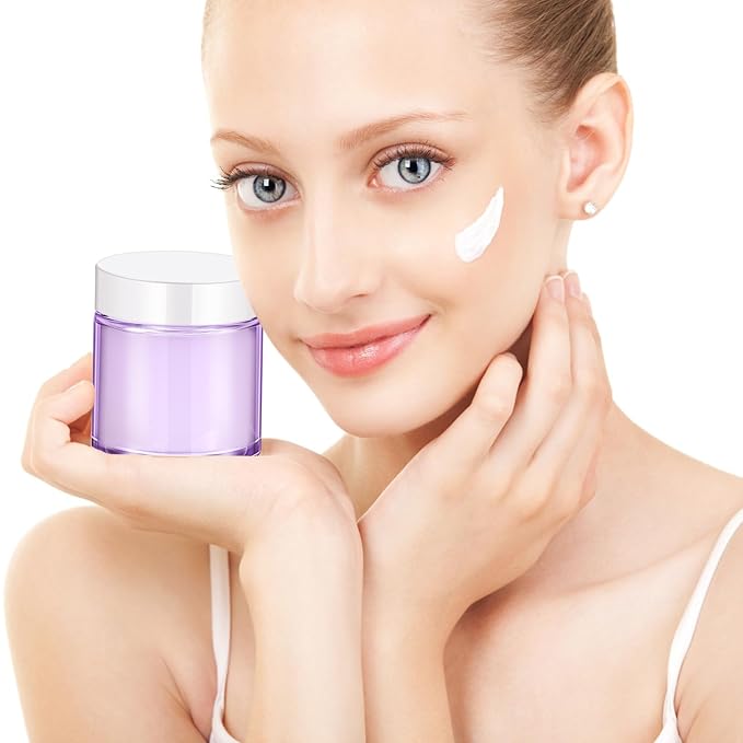 Norme 24 Pcs 4 oz Glass Jars with Lids Leakproof Round Airtight Empty Cosmetic Jars with Inner Liners Lid for Storing Lotions Powder Ointments Candle Making Tins (Light Purple)