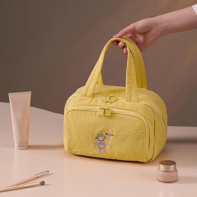 Makeup bag, Large Capacity Cosmetic Bag for Women, Portable Wide-open Toiletry Bag, Travel Makeup Bag with TPU Compartments for Accessories, Essentials, Toiletries, Makeup Brush Bag, Yellow