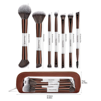 MAANGE 7 PCS Foundation Makeup Brush Set With Bag, Make up Brushes, Eyeshadow Concealer Brush, Double-ended Foundation Contour Powder Blush, Professional Face brush Set Tools For Liquid,Cream (Gray)