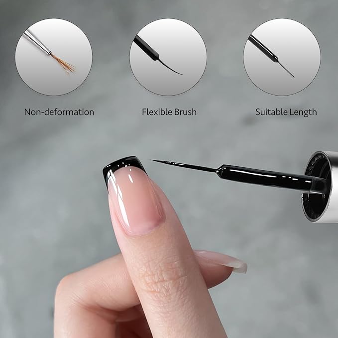 GAOY Black Swirl Gel Nail Polish Art Liner, 8ml Classic Color Nail Paint Design with Thin Brush, UV Light Cure for DIY French Manicure at Home