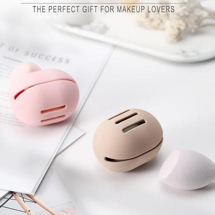FERYES 2 PCS Makeup Sponge Holder – Shatterproof Eco-Friendly Silicone Beauty Make Up Blender Case for Travel
