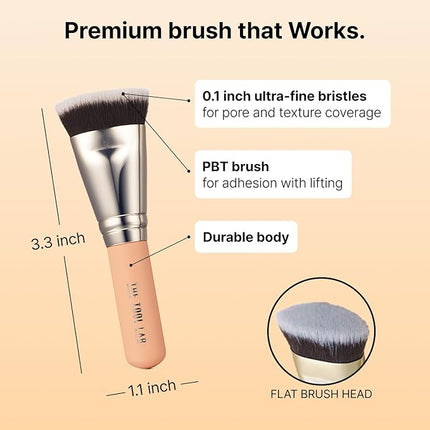 THE TOOL LAB All Day Fitting Duo (Glow type) - Premium Base Makeup Set for Liquid Cream Powder Foundation, Buffing Blending Face Brush, Sponge, Portable Case - 1.1" Flat Top Brush