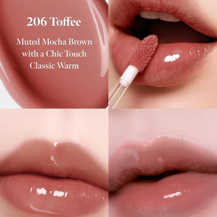 Dew Drop Tint #206 Toffee 4.5g, Glossy, Lightweight Lip Stain, Glass-Like, High Shine, Moisturizing Lip Oil, Long Lasting Color, Hydrating Gloss, Dewy Finish, Korean Beauty Makeup