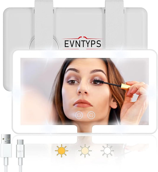 Car Vanity Mirror With Light,Rechargeable Car Sun Visor LED Makeup Mirror,Dimmable Touch Control Rear View Sun-Shading Cosmetic Mirror for Women Girl,LED Mirror for SUV RV Truck(White 1pcs)