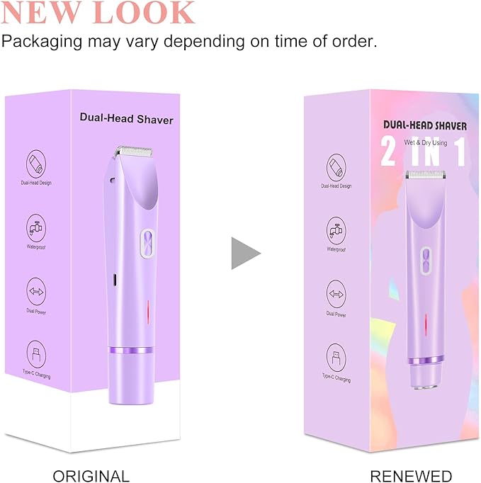 Bikini Trimmer for Women, Dermave Bikini Shaver, Dual Head Shaver Painless Hair Removal for Face, Body & Intimate Areas (Purple)