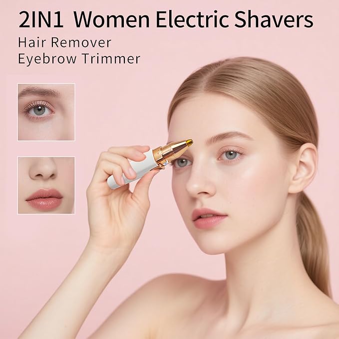 Facial Hair Removal for Women,2 in 1 Electric Hair Removal Device for Chin Upper Lip Peach Fuzz & Rechargeable Eyebrow Trimmer with LED Light for Precise Shaping