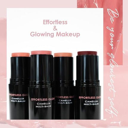 glowiest EFFORTLESS GLOW CAMELLIA MULTI-BALM (Sun-Kissed Berry, One size) - Korean Multi-Balm for Lips & Cheeks, Camellia Oil Glow Stick with Brush, Natural Dewy Look, Easy On-the-Go Makeup