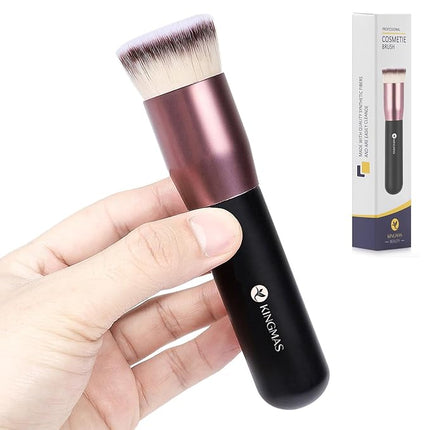 KINGMAS Flat Top Foundation Brush, Premium Kabuki Makeup Brush for Liquid, Blending, Cream, Powder,Blush Buffing Stippling Face Makeup Tools (Black, A (Flat Top))