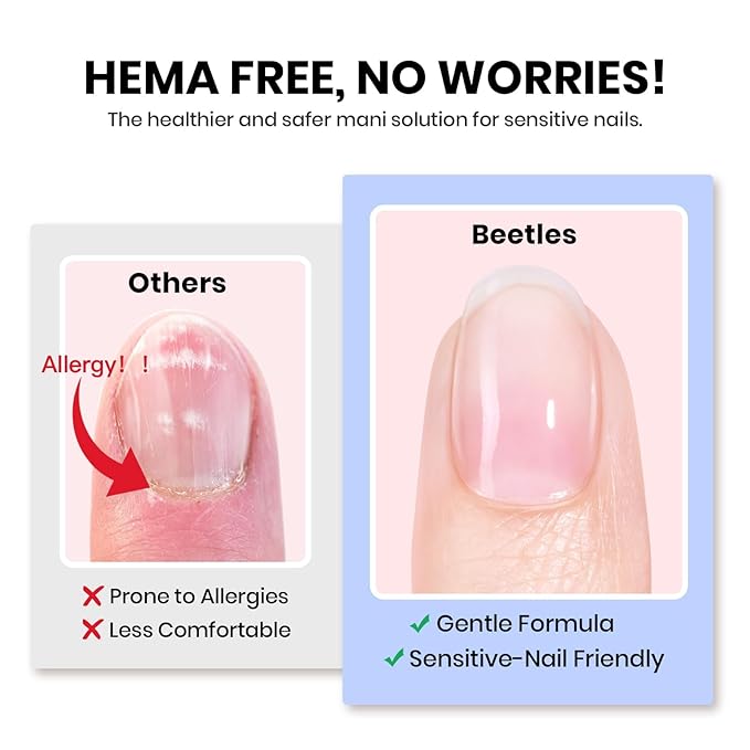 Beetles 3Pcs 15ml HEMA-Free Nail Glue Top Coat & Base Gel Set No Wipe Top Coat Base Nail Glue Gel for False Nails Shine Effect Long Lasting Nail Extension DIY Salon Nails at Home, U V Light Required