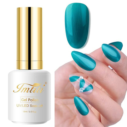 Imtiti Pearl Blue Gel Polish, 0.5Fl.oz Cyan Blue Shimmer Glitter Gel Nail Polish Nail Art Starter Manicure Salon DIY at Home 1Pcs