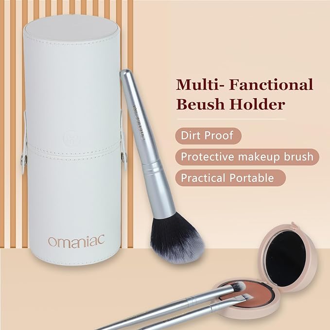 OMANIAC Makeup Brush Set Professional, 20Pcs Pearlescent Wood Handle Makeup Brushes, Premium Cruelty-Free Synthetic Fiber Hair, Travel Make up Brushes Set with Case (Bright Silver)