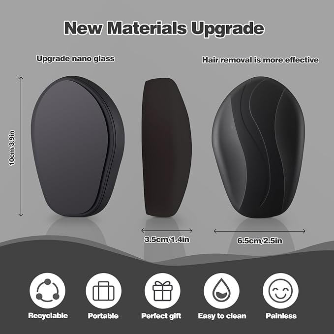 Crystal Hair Eraser for Women and Men, Reusable Crystal Hair Remover Painless Exfoliation Hair Removal Tool for Back Arms Legs (Black)