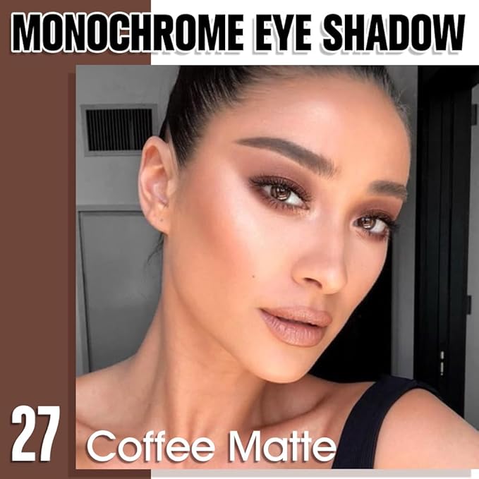 Coffee Matte Single Eyeshadow, Lightweight Blendable Mini Eye Shadow for Older Women, Monochrome Eyeshadow Palette Makeup Pigmented Waterproof, Vegan & Cruelty-Free, 27