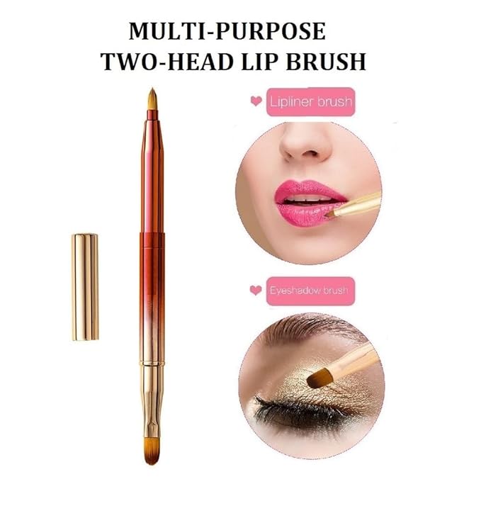 Exquisite Professional Lip Brush Applicators-Retractable Lipstick Brushes- Lipstick Gloss Makeup Brush Tool For Women and Girls (Two-Head-Gradient Red)