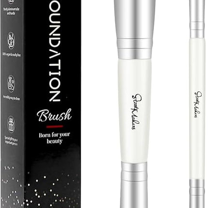 START MAKERS 2-in-1 Makeup Brushes Dual-ended Contouring Foundation Brush 2 Pack Concealer Brush Face Eyebrow Eyeshadow Brush for Liquid, Powder, Buffing, Blending (White)
