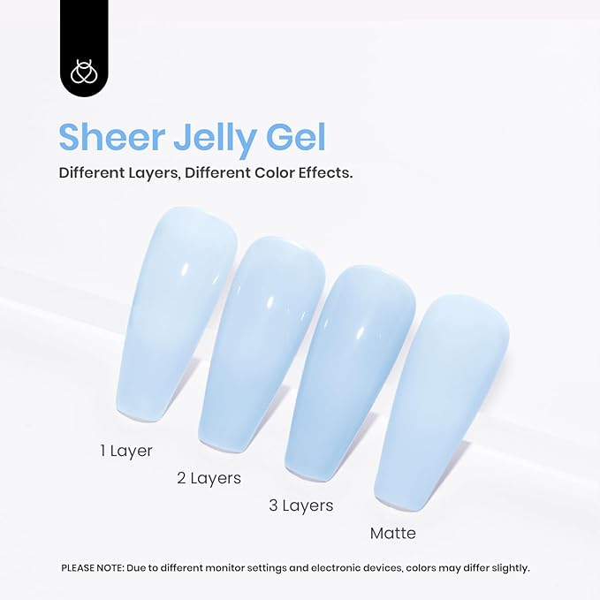 Beetles Blue Jelly Gel Nail Polish, 1Pcs 15ml Blueberry Milk Nails Sheer Neutral Translucent Hazy Blue Gel Polish Soak Off Summer Nail Art Manicure Salon Home DIY Nail Uv Lamp 0.51 fl.Oz