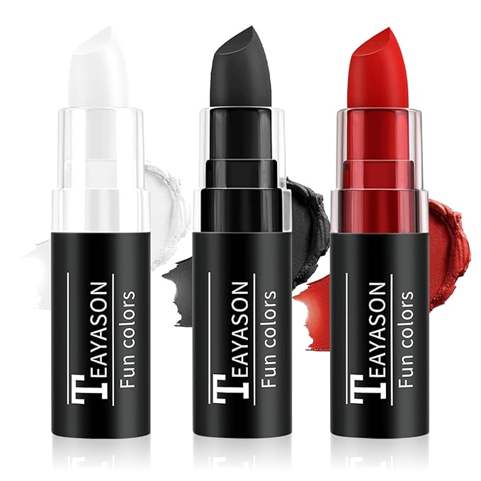 Black Red White Face Paint Halloween Makeup Kit, Matte Lipstick Set Football Baseball Eye Black Stick, Body Paint Face Makeup for Halloween Zombie Clown Vampire Skeleton Joker Cosplay