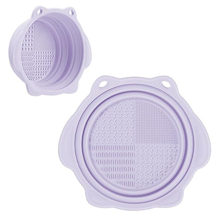 Makeup Brush Cleaner, Etercycle Foldable Silicone Brush Cleaner Bowl Srubber, Portable Washing Tools for Makeup Brush,Powder Puff,Sponge (Purple)