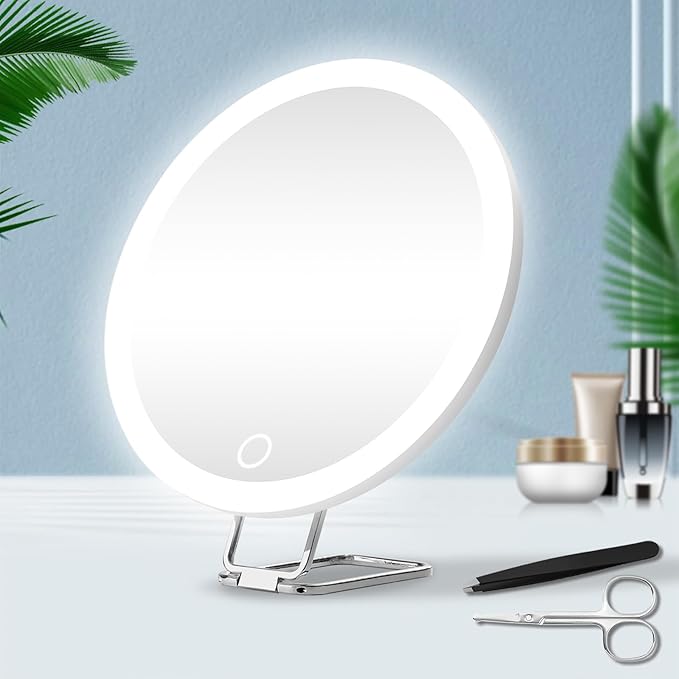 30X Magnifying Mirror with Lights, 6inch Makeup Magnifying Mirror, Travel 30x High Magnification with 3 Color Dimmable Lights - 3 Suction Cups & Adjustable Stand, for Detailed Makeup/Shaving