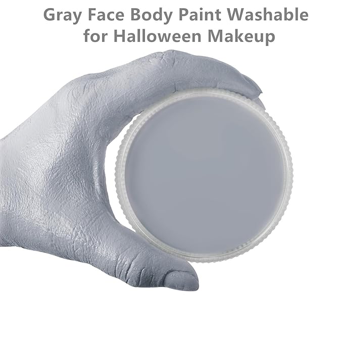 Go Ho Grey Face Paint Washable for Halloween Makeup,Creamy to Gel Water Based Grey Body Paint Full Coverage for Adults Children Cosplay SFX Zombie Vampire Makeup,Light Grey A,25g