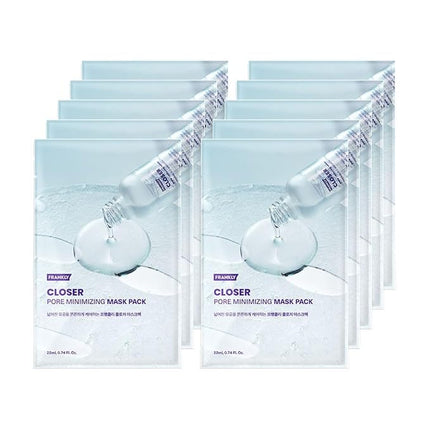 FRANKLY Closer Pore Minimizing Mask,10 sheets – Semi-Gel Face Mask for Pore Care & Firming | Non-sticky, Lightweight | Korean Skin Care with Collagen, Hyaluronic Acids & Peptides | 0.74 fl oz*10 EA