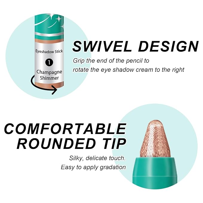 4Pcs Eyeshadow Stick, Eye Brightener Stick, Shimmer Creamy Eye Shadow Makeup, Waterproof Long Lasting Glitter Highlighter Eye Liner Pencil (4PCS B)