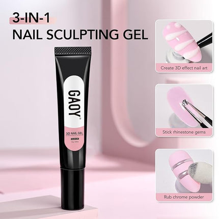GAOY White 3D Nail Gel, 15g Sculpting Gel for 3D Nail Art Designs Carving, Molding, Painting, No Wipe Gel for Gems & Charms Decoration, Salon DIY Use