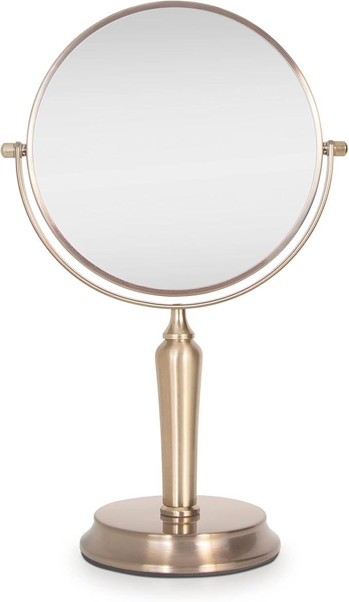 Zadro Anaheim 8.75” Round Non-Lighted Makeup Mirror 5X 1X Magnifying Makeup Mirrors Rotating Head Makeup Mirror for Desk