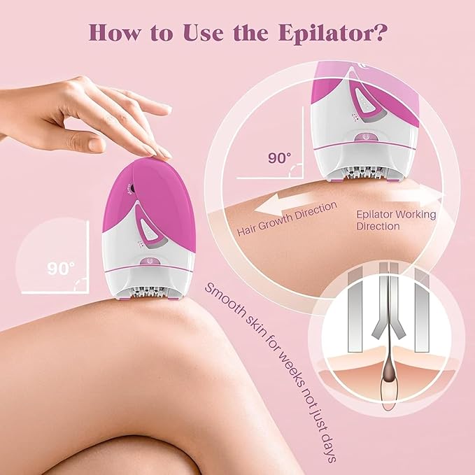 Epilator for Women, Smooth Glide Epilator Facial Hair Remover for Women with 2 Speed & LED Light, Electric Facial Hair Removal Suitable for Face, Bikini Areas, Underarms, Arms, Legs