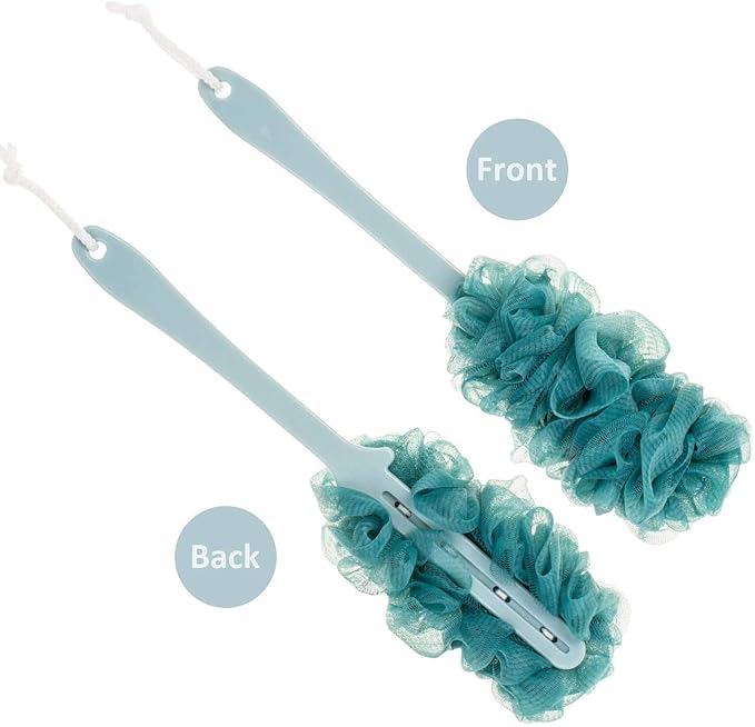 Back Scrubber for Shower,Loofah Long Handle Bath Body Brush,Soft Nylon Mesh Sponge for Shower,Loofah On a Stick for Men Women,Exfoliating Scrub Cleaning Luffa for Elderly(3-Pack,Blue)