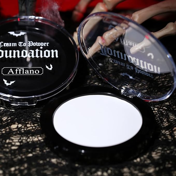 Goth White Foundation Makeup, White Face Body Paint High Coverage Cream to Powder, Waterproof Face Painting Makeup for Clown Zombie Halloween Costume, Professional Greasepaint for Stage SFX Cosplay