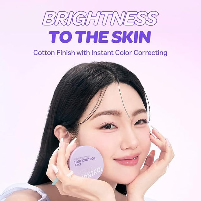 I'M MEME Compact - Purple Cotton Tone Control Pact | Korean Pressed Setting Powder With Berry Complex, Makeup Powder, Translucent Compact, Finishing Powder, Oil Free Face Powder, Preppy Stuff, 0.35 Oz