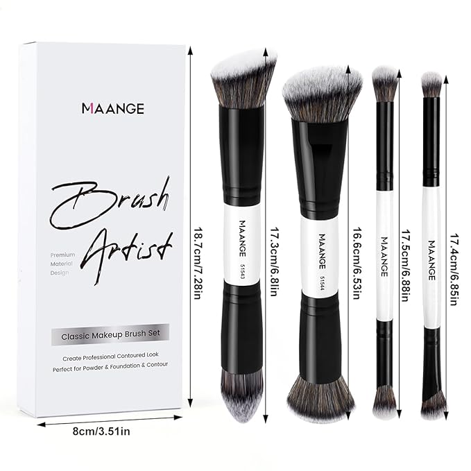 MAANGE 4 PCS Foundation Contour Conceal Brush Set, Makeup Brushes, Eyeshadow Concealer Brush, Double Sided Foundation Contour Blush Highlight Blending Eyebrow Brush For Liquid, Cream, Loose Powder