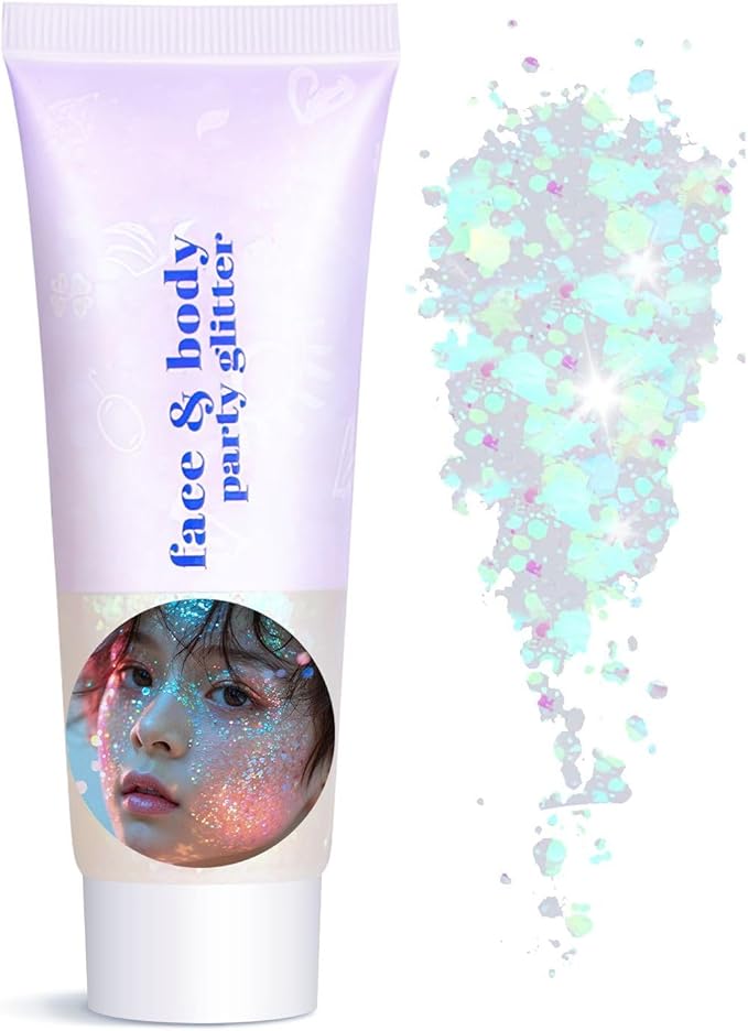 Body Face Glitter Makeup for Kids Women, Sparkly Chunky Hair Glitter, Mermaid Birthday Decorations Rave Outfits for Women (Mermaid Glitter)