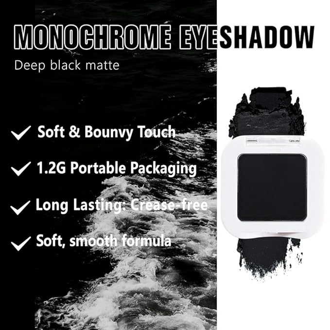 Kaely Pressed Single Eyeshadow Makeup, Deep Black Matte Highly Pigmented Monochrome Eye Shadow Palette, Waterproof Neutral Powder Mini Eyeshadow, sombras para ojos, Lightweight Blendable, 04