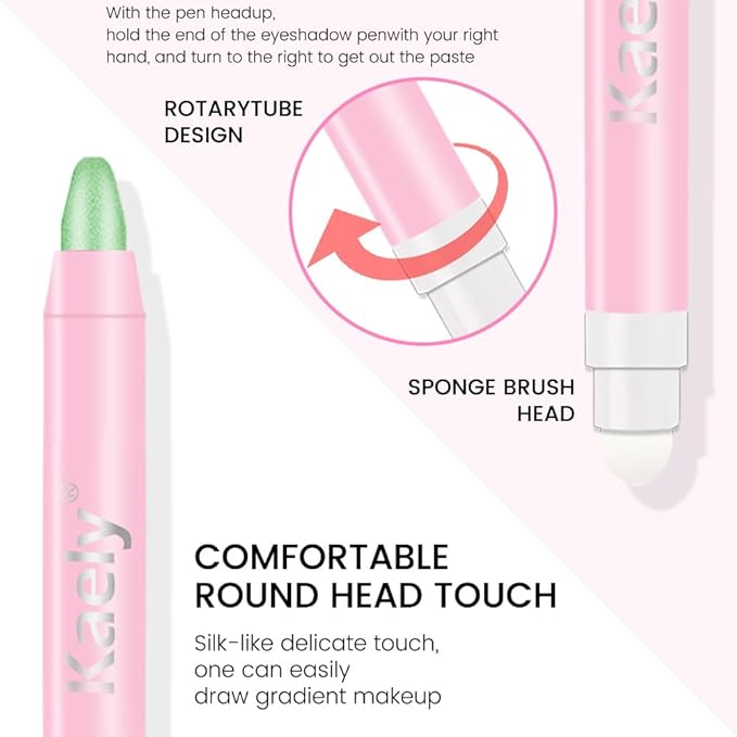 Kaely 2in1 Cream Eye Shadow Brightener Sticks for Eyes, Pencil Eyeshadow Applicator Stick Waterproof Pigmented, Eye Shadow Palette Highlighter Makeup, sombras para ojos, 12 Greenish Cyan Shimmer