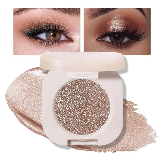 Single Nude Gold Brown Shimmer Eyeshadow,Bright Intense Monochrome Eye Shadow,Apply Makeup Easily,Glitter Pressed Powder Single Eyeshadow,24 Hour Eye Makeup Longwear Waterproof