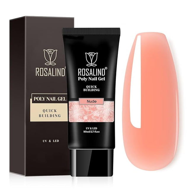 ROSALIND Nude Poly Extension Gel, 2.7 oz Peach Nude Poly Nail Gel Builder for Nail Art Decoration, Nail Thickening Extension Easy to DIY Use at Home Need UV Lamp