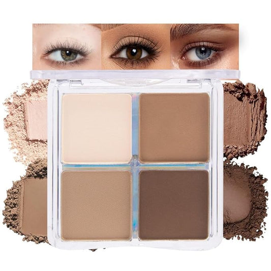 Powder Eyeshadow Quad, Beige Nude Taupe Brown Matte Eye Shadow Palette Makeup, Neutral Vegan Shimmer Quads Eye Shadow Palette for Older Women Pigmented Waterproof, paleta de sombras de ojos, 15