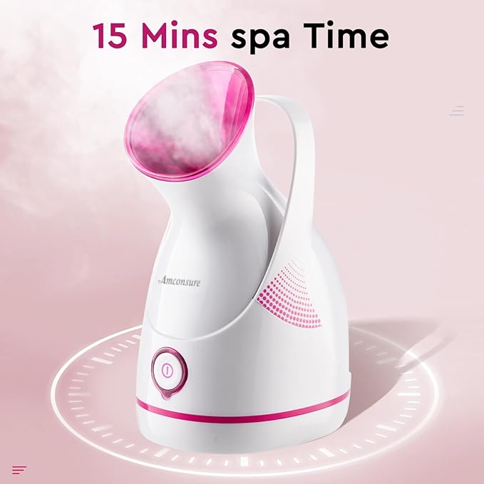 Amconsure Facial Steamer - Nano Ionic Face Steamer Warm Mist Steamer for Home Sauna SPA, Humidifier for Face Steamer for Deep Cleaning Unclogs Pores Sinuses - Bonus 5 Piece Stainless Steel Skin Kit