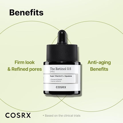 COSRX Retinol 0.5 Oil, Anti-aging Serum with 0.5% Retinoid Treatment for Face, Reduce Wrinkles, Fine Lines, Gentle Skincare for Day & Night, Not Tested on Animals, Korean Skin Care
